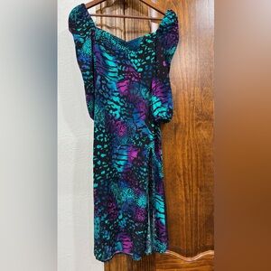Bar III Teal and Purple Patterned Dress